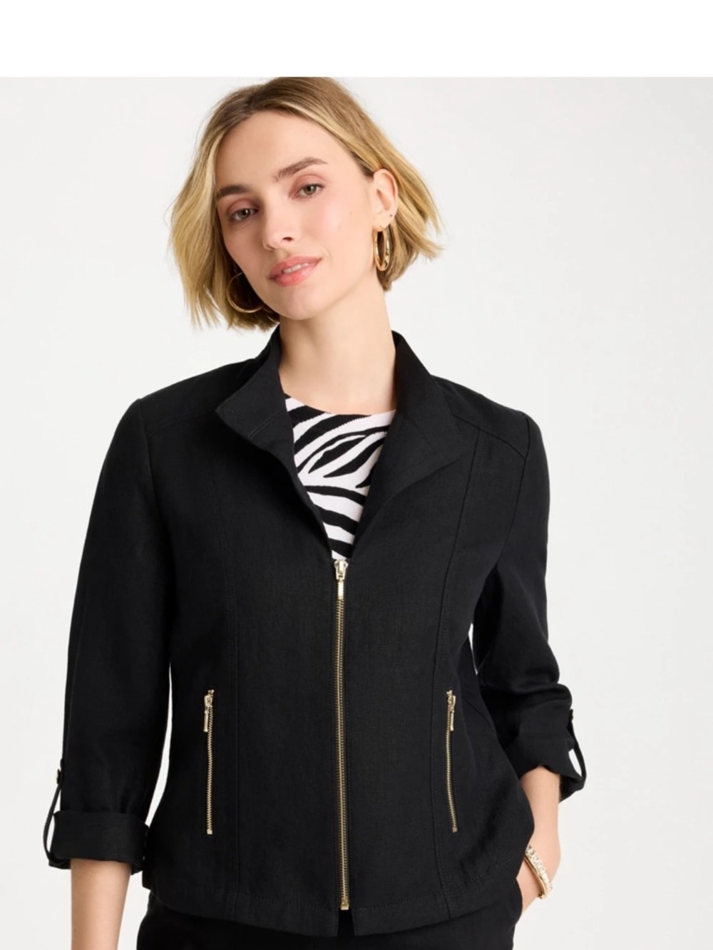 Chico's Black Zip-Front Blazer with Silver Hardware